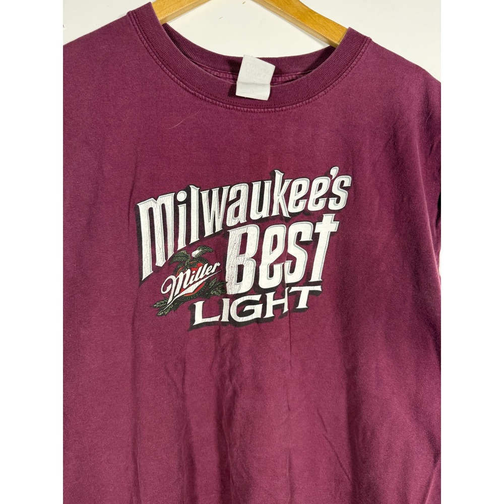 Milwaukees Best Light Beer Graphic Muscle Tee Maroon Sleeveless Shirt Mens L